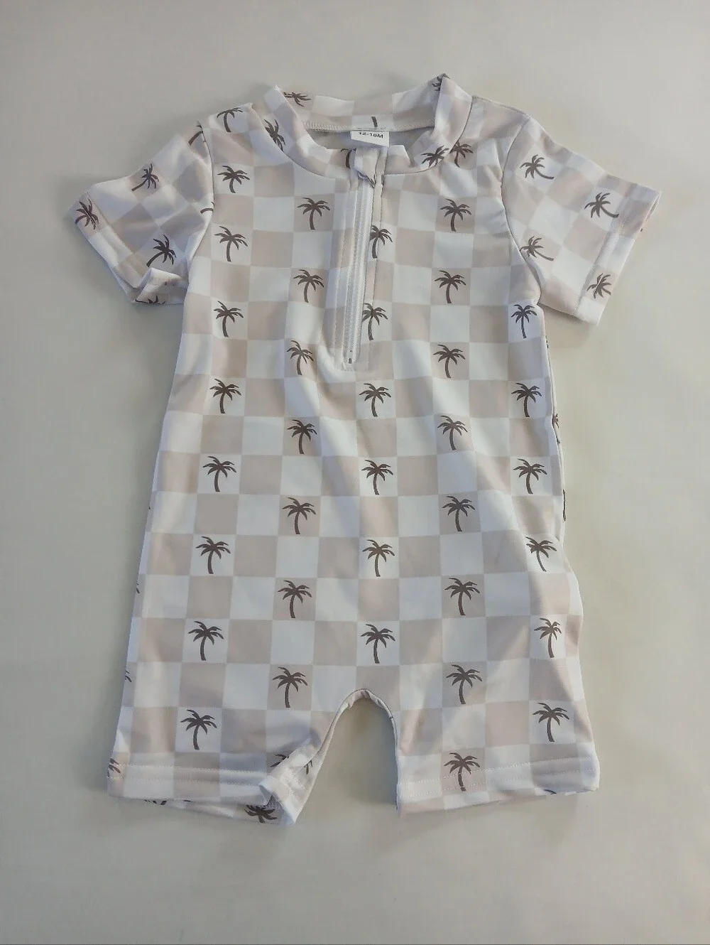 New Infant Baby Palm Tree Checkered Swimsuit Rash Guard Swimwear 12-18 Months